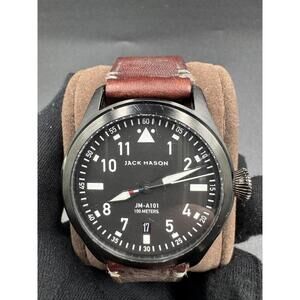 Jack Mason JM-A101 Aviation Black PVD Pilot Watch Leather Strap 42mm - Rare VG+